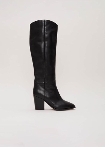 Phase Eight Black Leather Western Knee Boots Black Canada | MOGICK-459